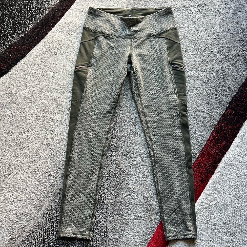 Athleta Olive Green Side Zipper Athletic Leggings